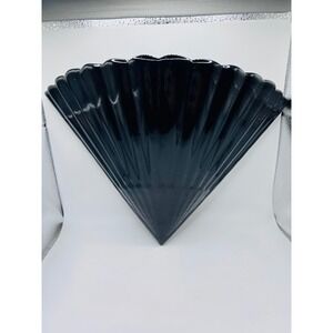 Vintage Art Deco Wall Pocket Vase Black Scalloped Shell Ceramic 80s Gothic Glam